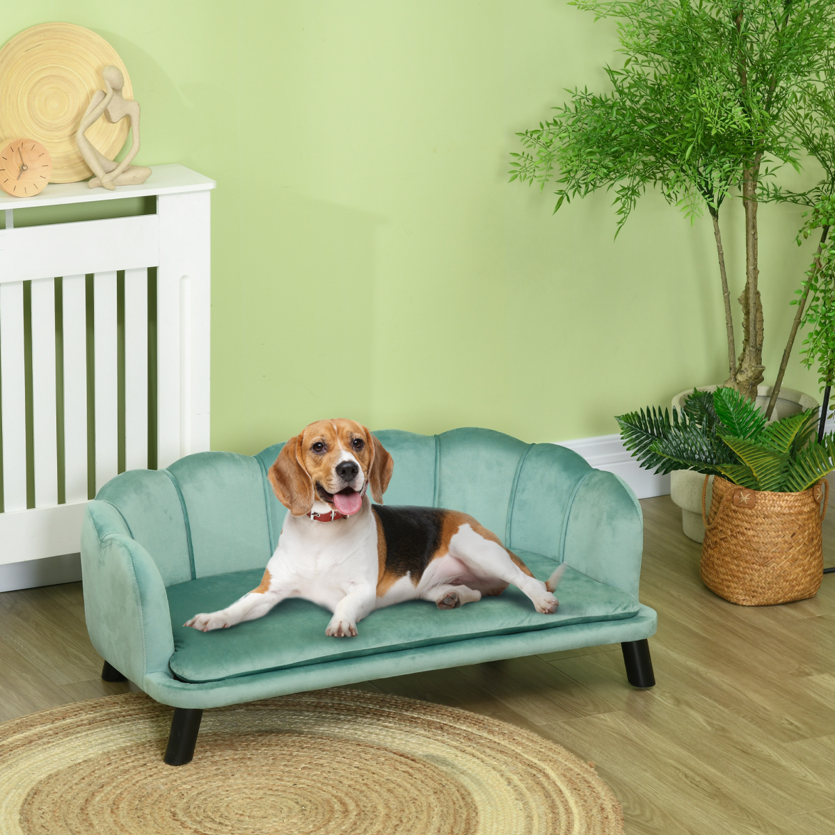 Premium Dog Sofa(Paw Series), Pet Couch Bed for Medium, Large Dogs w/ Legs, Cushion - Green