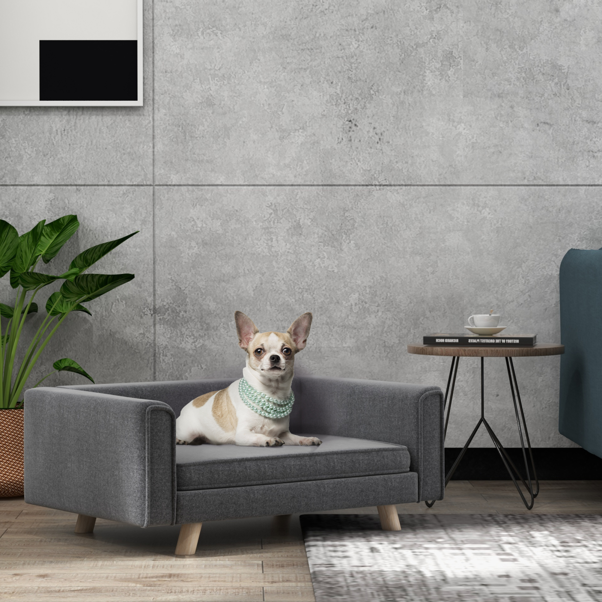 Signature Elevated Dog Sofa Bed with Cushion for Medium and Small Dogs(PawHut Series), Grey