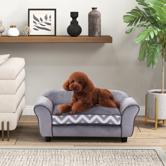Deluxe Dog Sofa Cat Couch Bed for XS Dogs w/ Removable Sponge Cushion(PawHut Series) - Grey