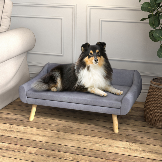 Signature Dog Sofa Bed(PawHut Series) Raised Couch with Wooden Frame and Soft Cushion, Grey