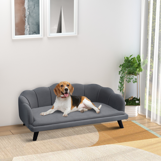 Premium Dog Sofa(Paw Series), Pet Couch Bed for Medium, Large Dogs w/ Legs, Cushion - Grey
