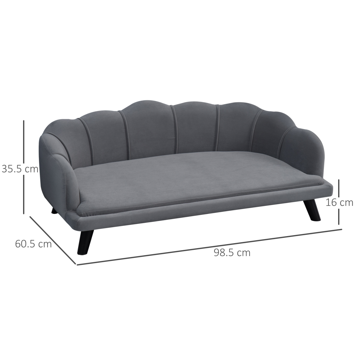 Premium Dog Sofa(Paw Series), Pet Couch Bed for Medium, Large Dogs w/ Legs, Cushion - Grey