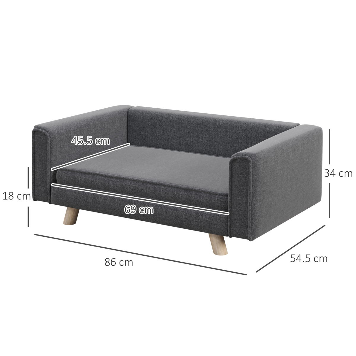 Signature Elevated Dog Sofa Bed with Cushion for Medium and Small Dogs(PawHut Series), Grey