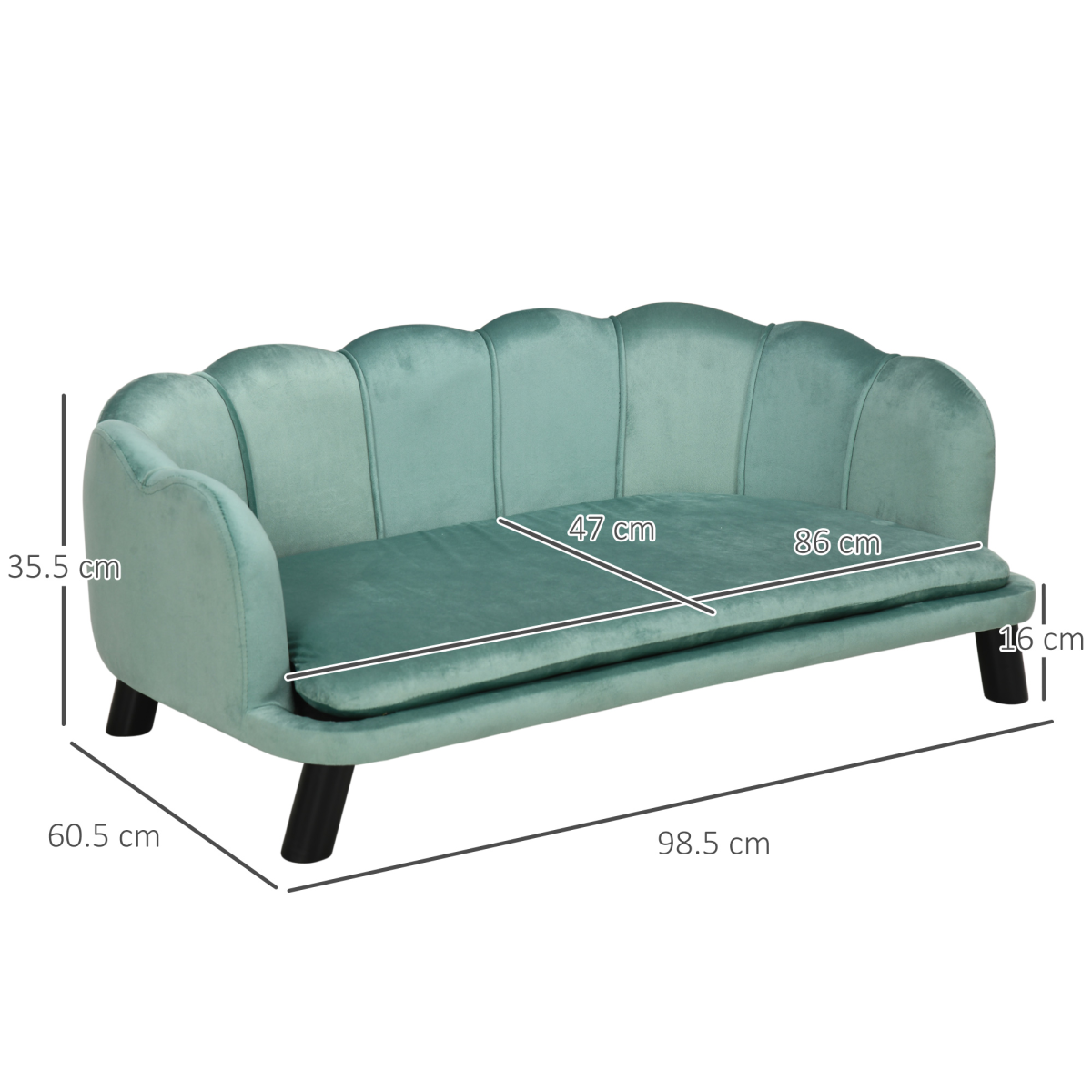 Premium Dog Sofa(Paw Series), Pet Couch Bed for Medium, Large Dogs w/ Legs, Cushion - Green