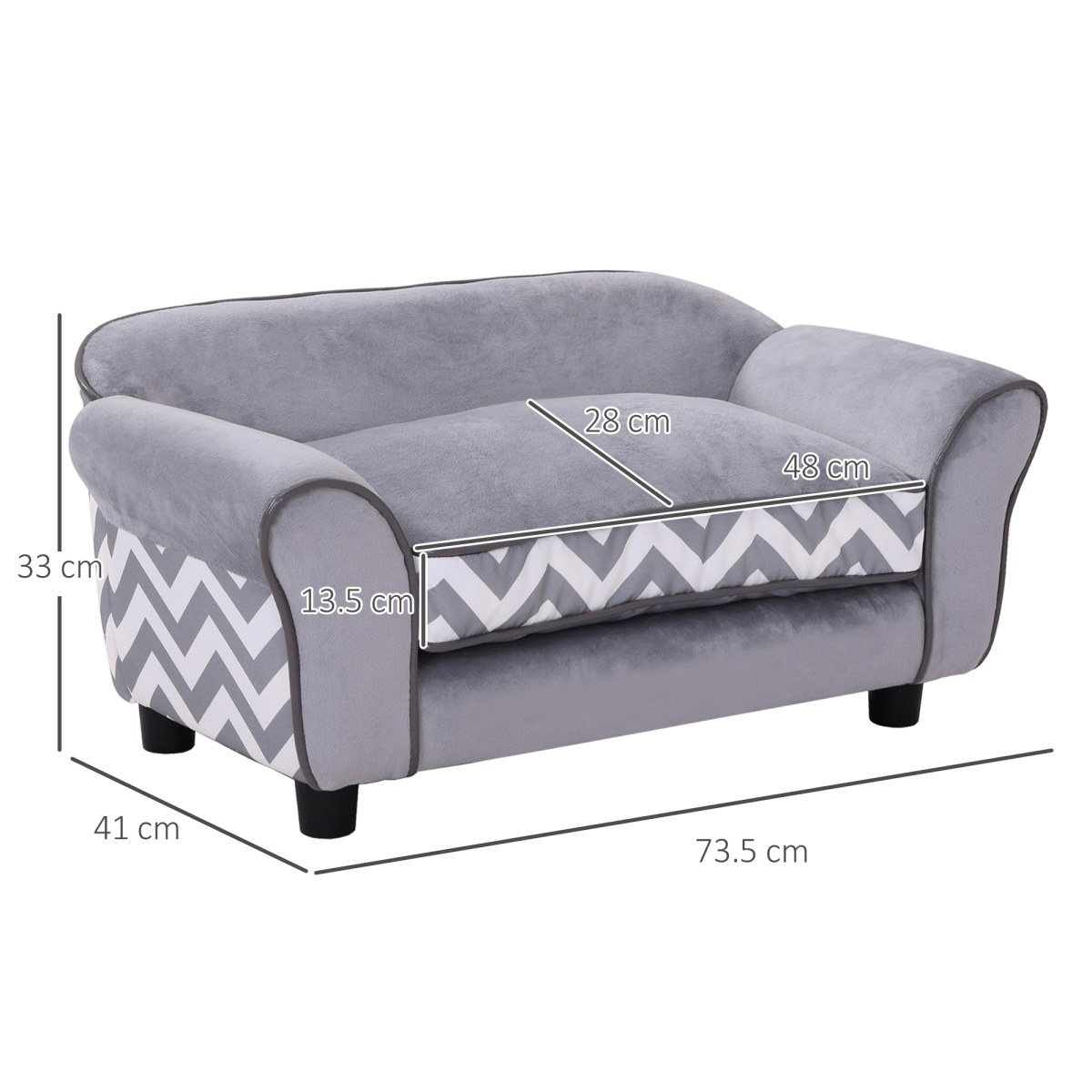 Deluxe Dog Sofa Cat Couch Bed for XS Dogs w/ Removable Sponge Cushion(PawHut Series) - Grey