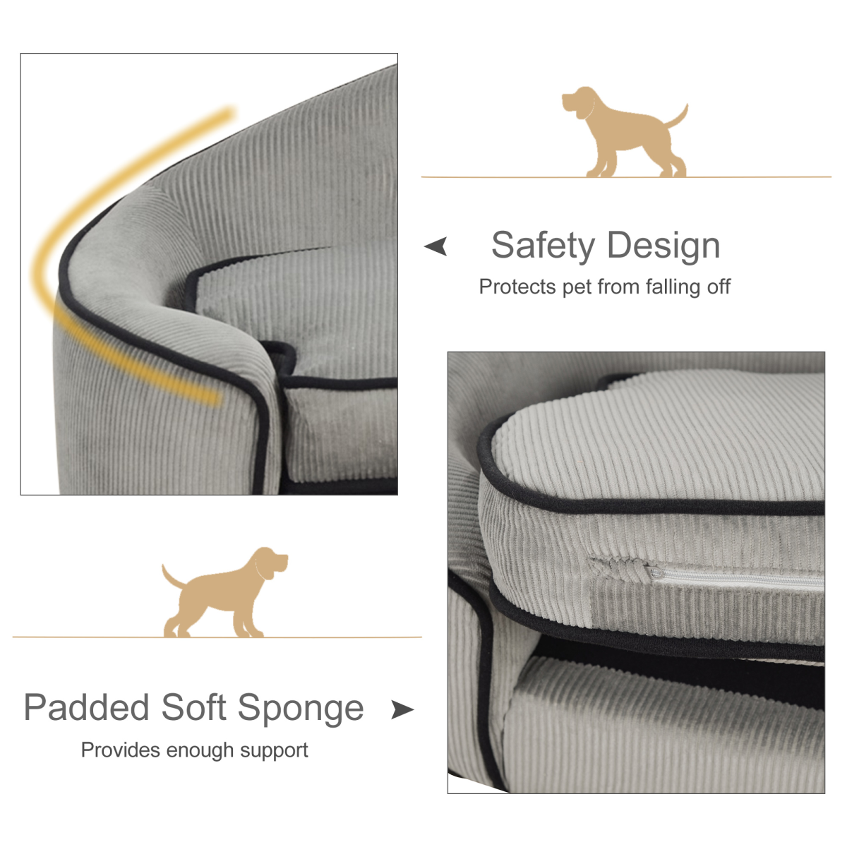 Cozy Dog Sofa Bed Pet Chair w/ Sponge Padded Cushion for XS and S Size Dogs - Grey