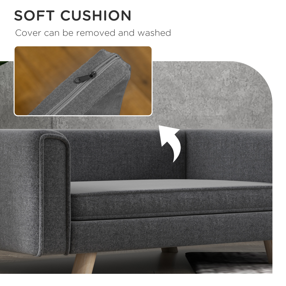 Signature Elevated Dog Sofa Bed with Cushion for Medium and Small Dogs(PawHut Series), Grey