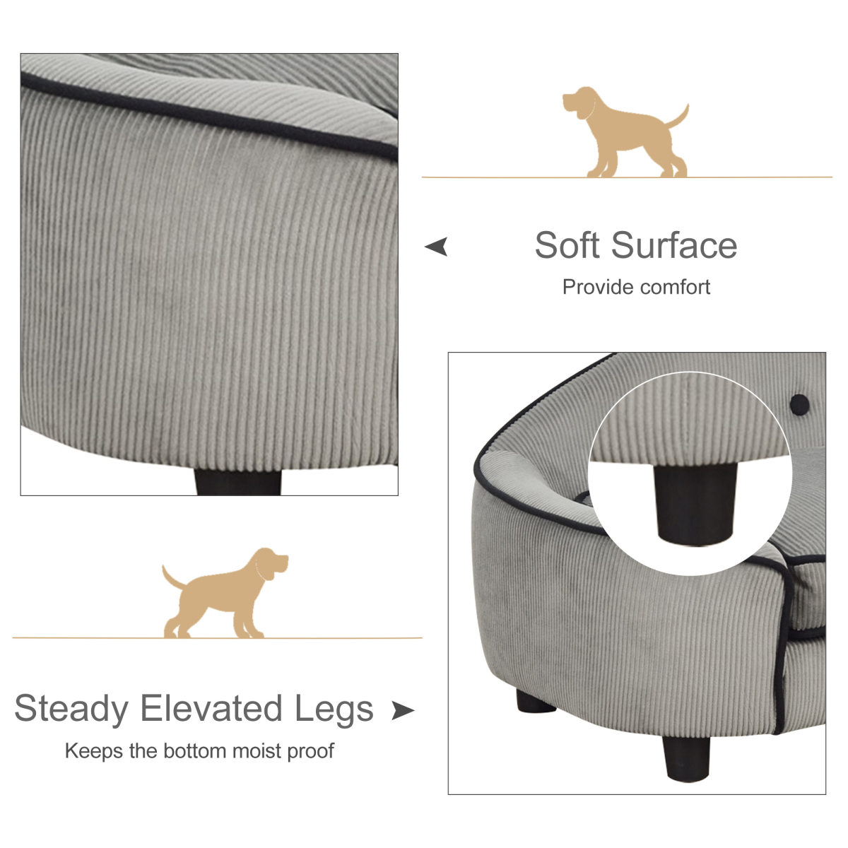Cozy Dog Sofa Bed Pet Chair w/ Sponge Padded Cushion for XS and S Size Dogs - Grey