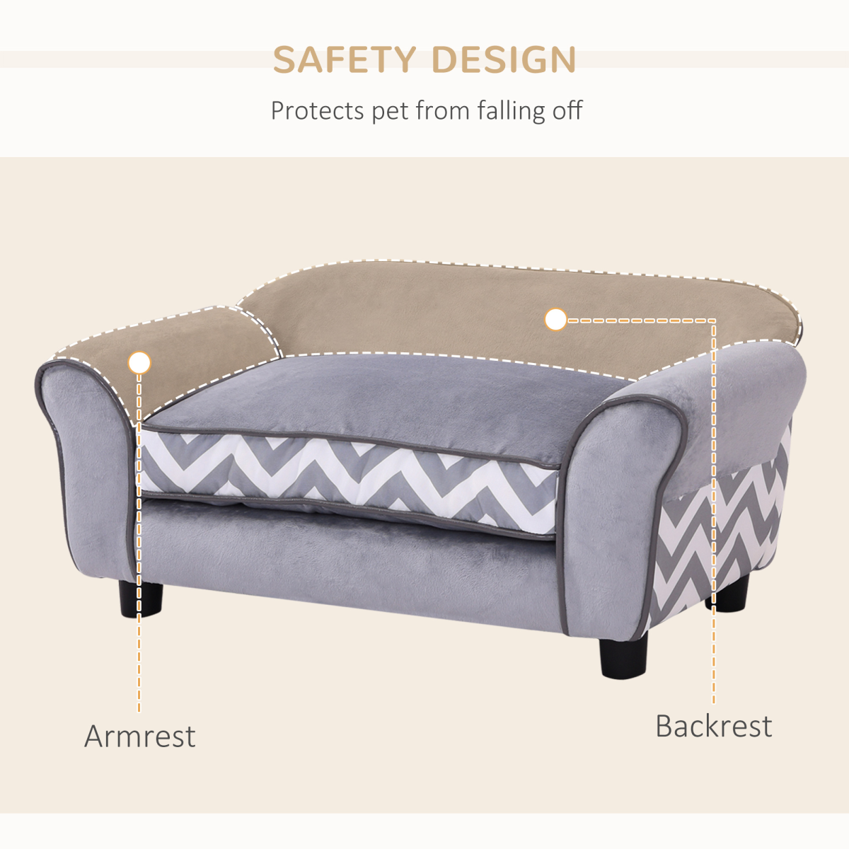 Deluxe Dog Sofa Cat Couch Bed for XS Dogs w/ Removable Sponge Cushion(PawHut Series) - Grey