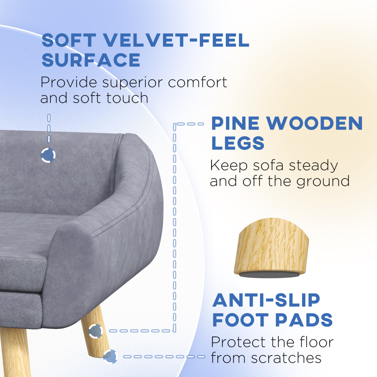 Signature Dog Sofa Bed(PawHut Series) Raised Couch with Wooden Frame and Soft Cushion, Grey