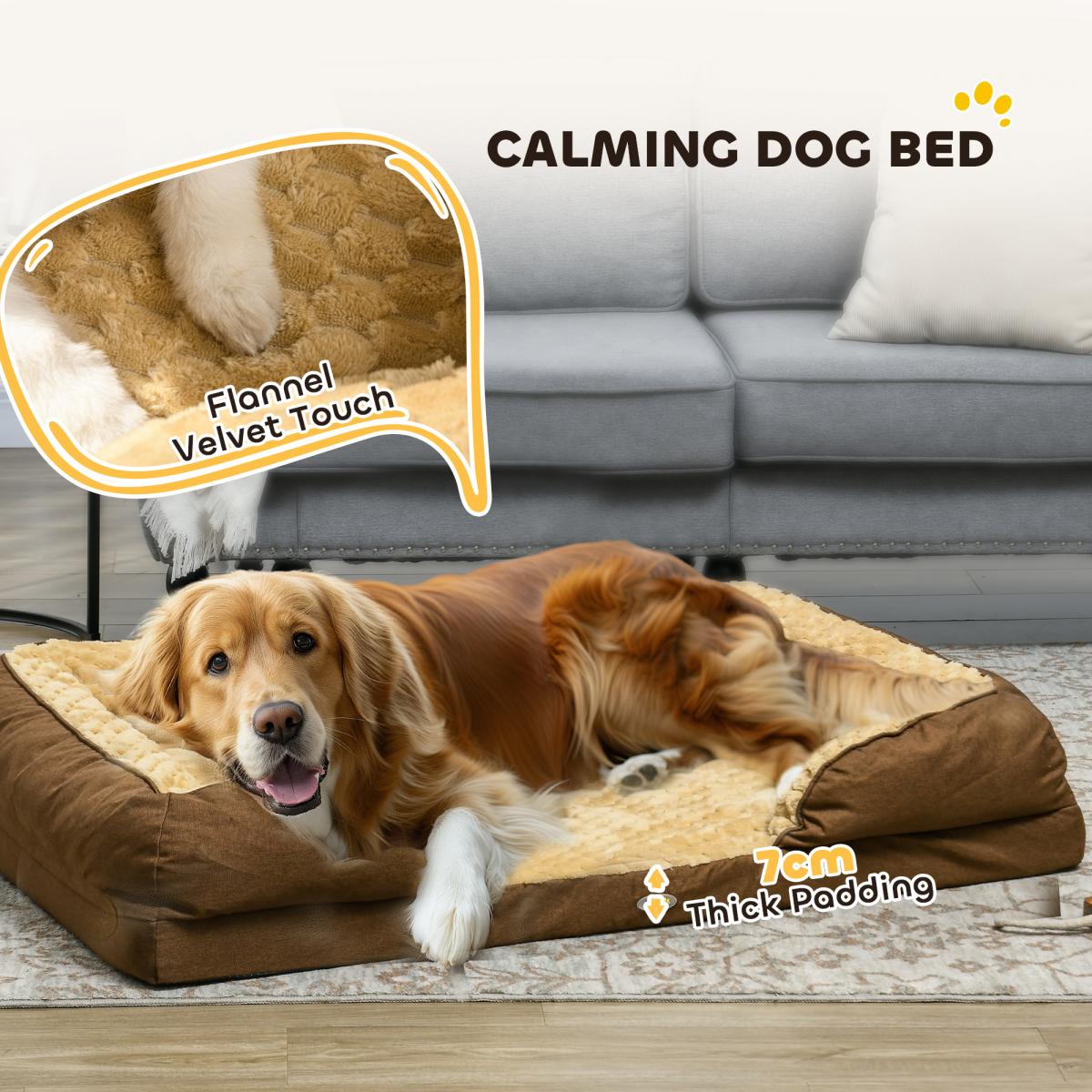 Cozy Dog Bed Calming Pet Bed Dog Mattress for Large Dogs - Brown