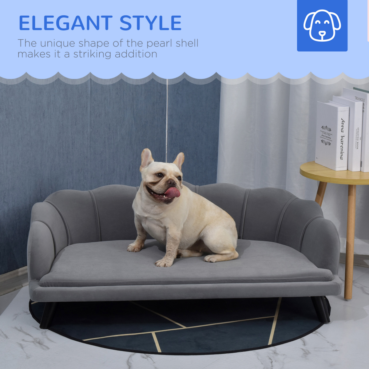 Premium Dog Sofa(Paw Series), Pet Couch Bed for Medium, Large Dogs w/ Legs, Cushion - Grey