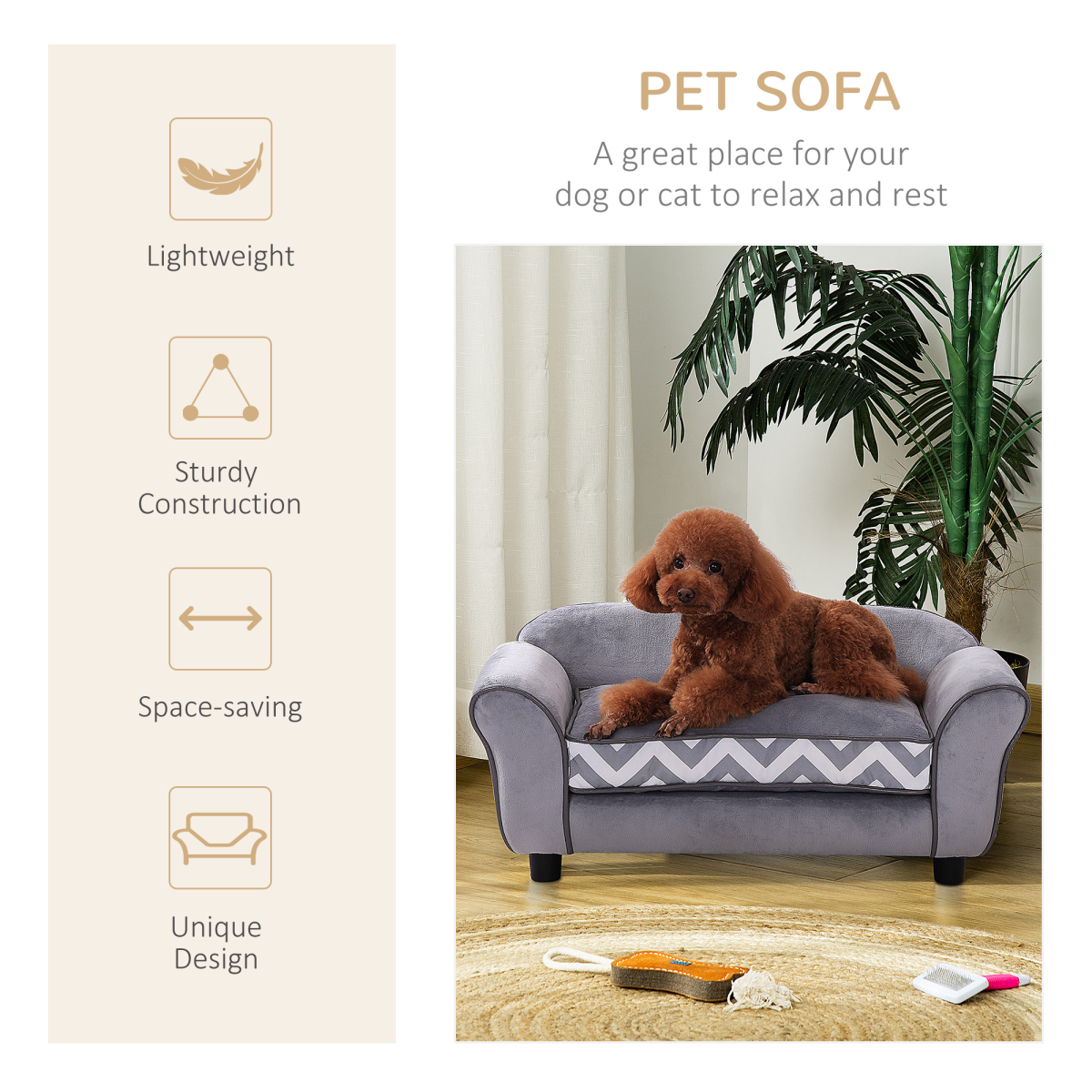 Deluxe Dog Sofa Cat Couch Bed for XS Dogs w/ Removable Sponge Cushion(PawHut Series) - Grey