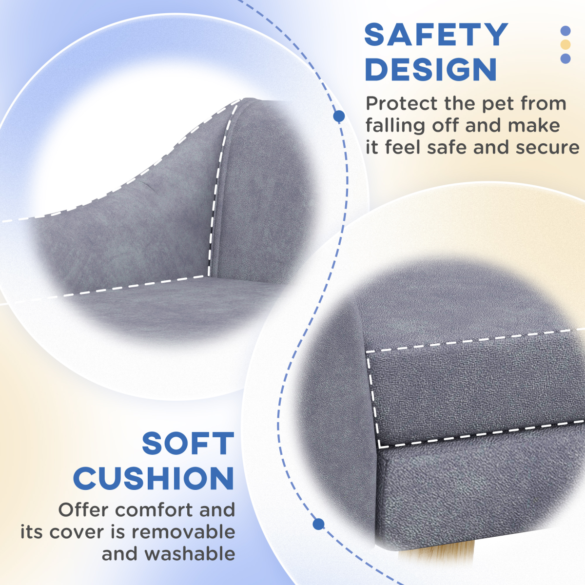 Signature Dog Sofa Bed(PawHut Series) Raised Couch with Wooden Frame and Soft Cushion, Grey