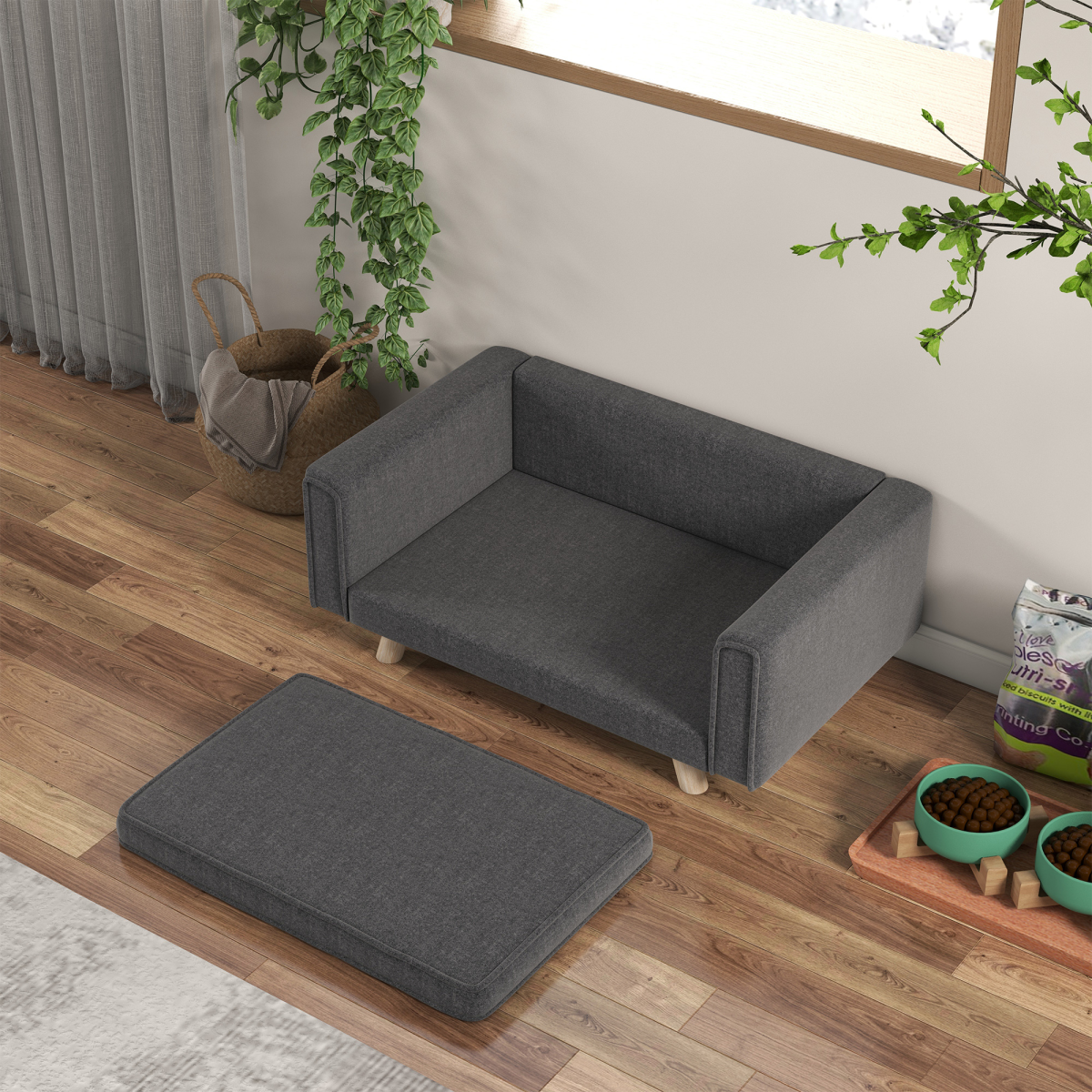 Signature Elevated Dog Sofa Bed with Cushion for Medium and Small Dogs(PawHut Series), Grey