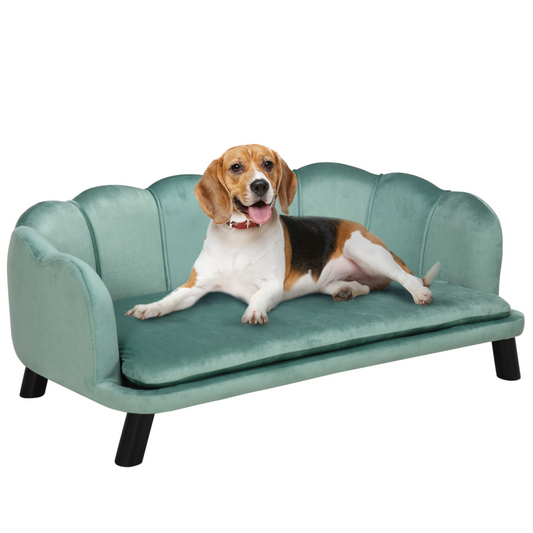 Premium Dog Sofa(Paw Series), Pet Couch Bed for Medium, Large Dogs w/ Legs, Cushion - Green