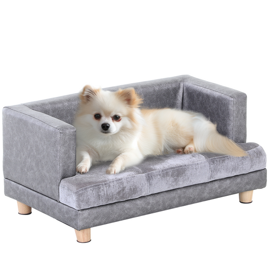 Comfy Dog Sofa Bed Kitten Couch Lounge for Small-Sized Dogs, Soft Padded - Grey
