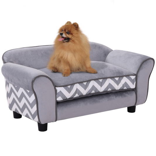 Deluxe Dog Sofa Cat Couch Bed for XS Dogs w/ Removable Sponge Cushion(PawHut Series) - Grey