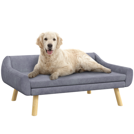 Signature Dog Sofa Bed(PawHut Series) Raised Couch with Wooden Frame and Soft Cushion, Grey