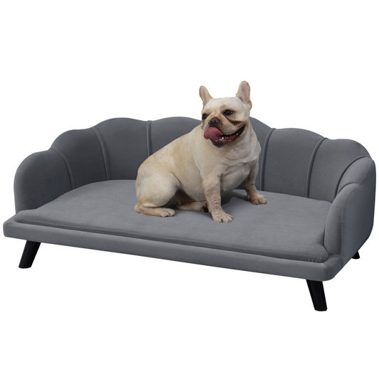 Premium Dog Sofa(Paw Series), Pet Couch Bed for Medium, Large Dogs w/ Legs, Cushion - Grey